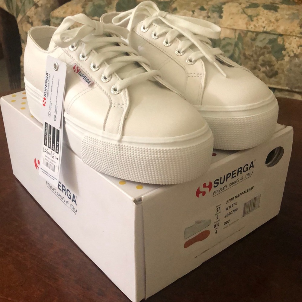 White Leather Superga Platform 2790
